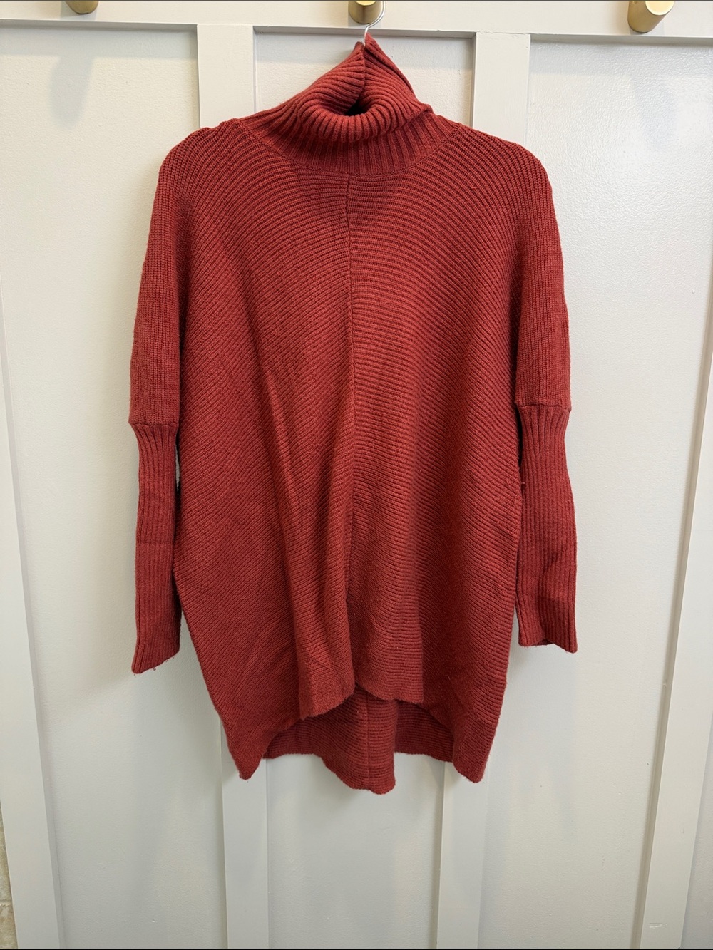 Women's Rust Turtleneck Ribbed Knit Sweater